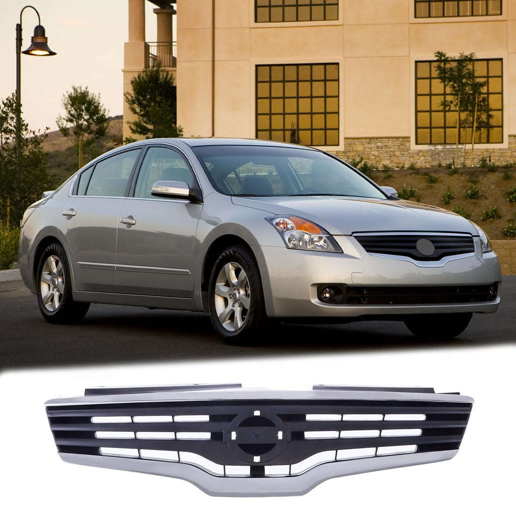 BUFEETERS Front Bumper Upper Grille Fit For 2007 2008 2009 Nissan Altima Sedan,Factory Style,Chrome&Dark Gray