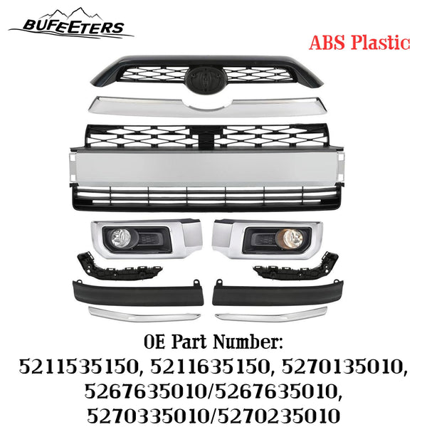 BUFEETERS  13PCS Front Bumper Grille Assembly Body Kits Fit For 2014 2015 2016 2017 2018 2019 Toyota 4Runner Limited,Factory Style,Chrome&Black