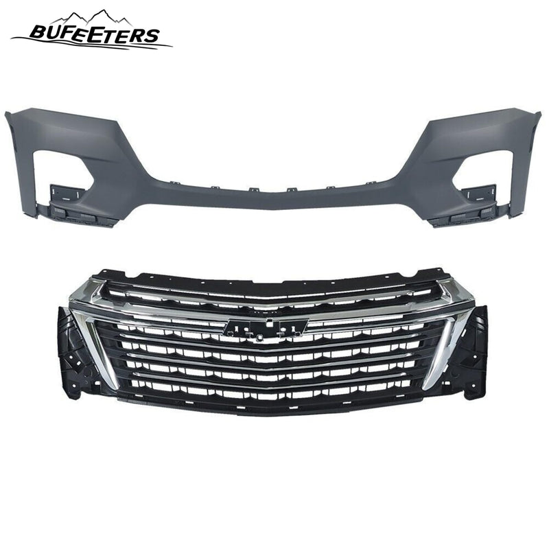 BUFEETERS  12PCS Front Bumper Cover Grille Assembly Kit Fit For 2022 2023 2024 Chevy Chevrolet Traverse,Horizontal Billet Style,Chrome&Black