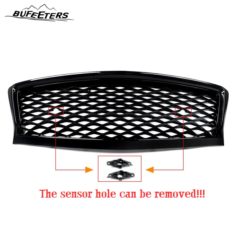 BUFEETERS   Front Bumper Upper Grille Fit For 2018 2019 2020 2021 2022 INFINITI Q50 Q50S W/Sensor Holes,Honeycomb Style,Gloss Black