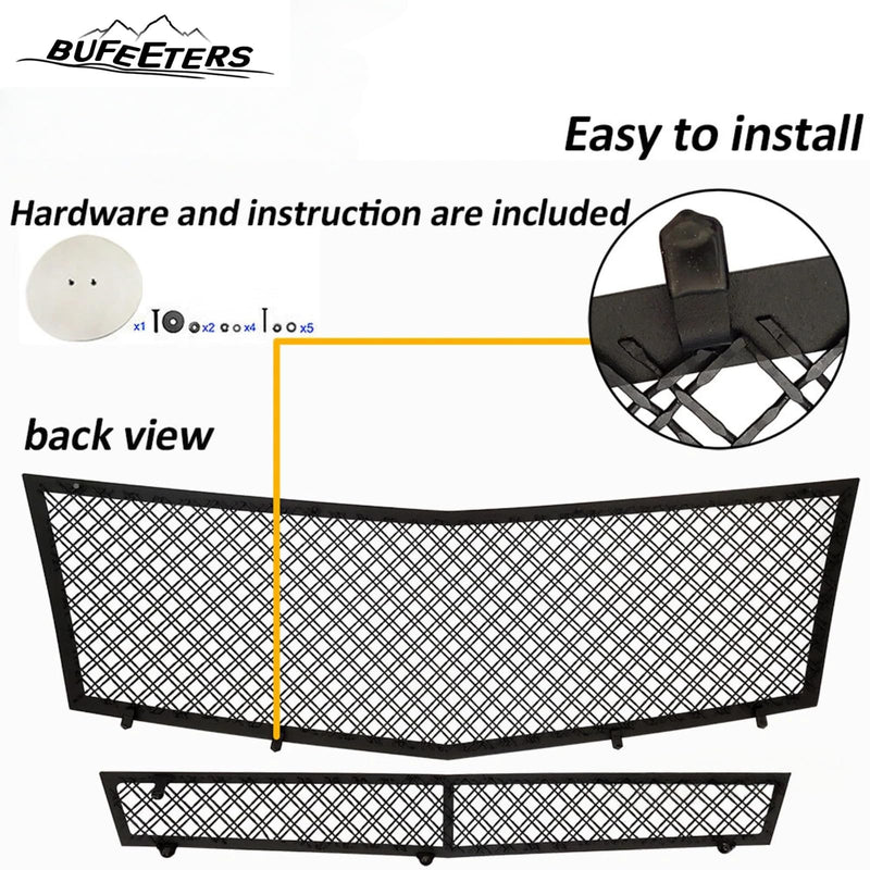 BUFEETERS  Front Bumper Stainless Steel Mesh Grille Fit For 2008 2009 2010 2011 2012 2013 Cadillac CTS/2011 2012 2013 CTS Coupe,Mesh Style,Black