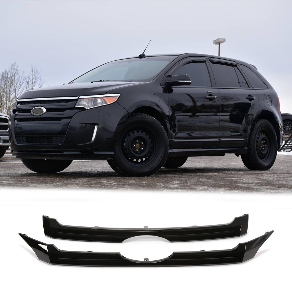 BUFEETERS 2PCS Front Upper&Center Grille Set Fit For 2011 2012 2013 2014 Ford Edge,Factory Style,Gloss Black