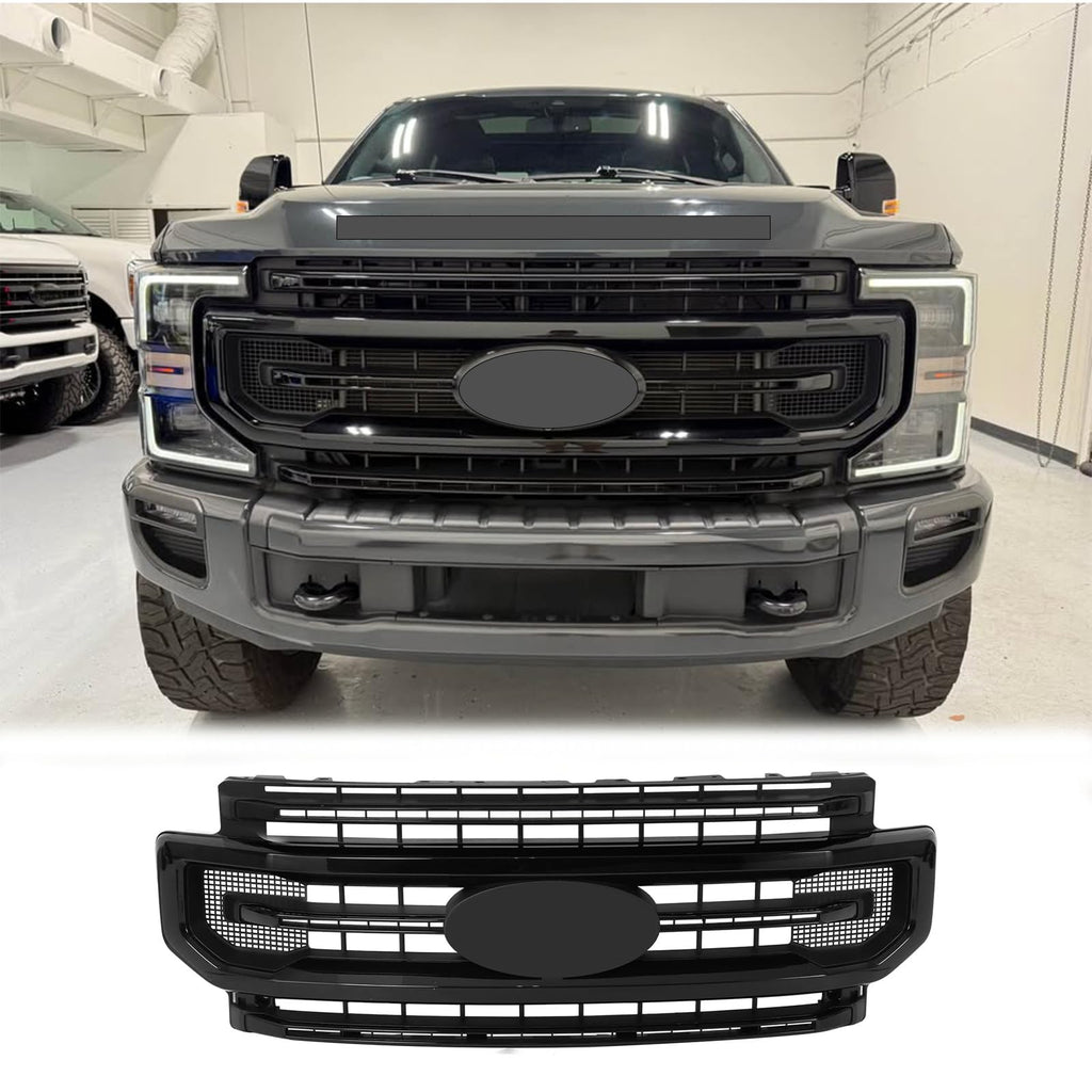 BUFEETERS Front Bumper Upper Grille Fit For 2020 2021 2022 F-250 F-350 Super Duty,Platinum Style,Gloss Black