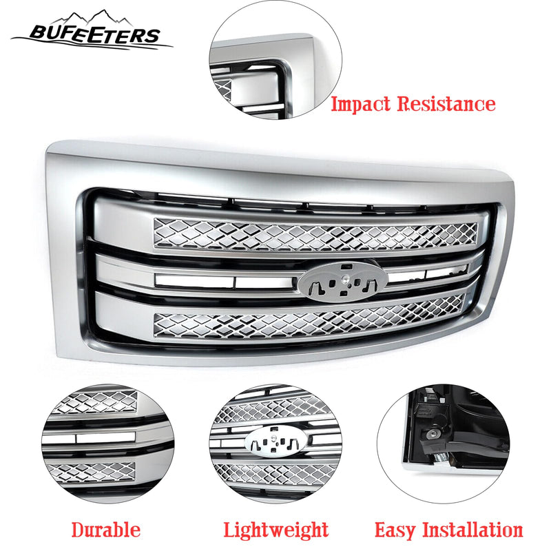 BUFEETERS Front Bumper Upper Grille Fit For 2009 2010 2011 2012 2013 2014 Ford F150 F-150,Factory Platinum Style,Satin Aluminum&Matte Black
