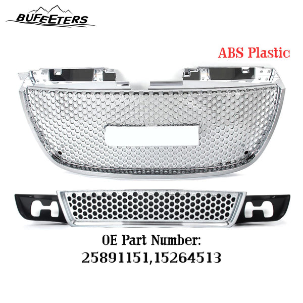BUFEETERS Front Upper Lower Grille Mesh Assembly Fit For 2007 2008 2009 2010 2011 2012 2013 2014 GMC Yukon/Yukon XL,Denali Style,Chrome&Black