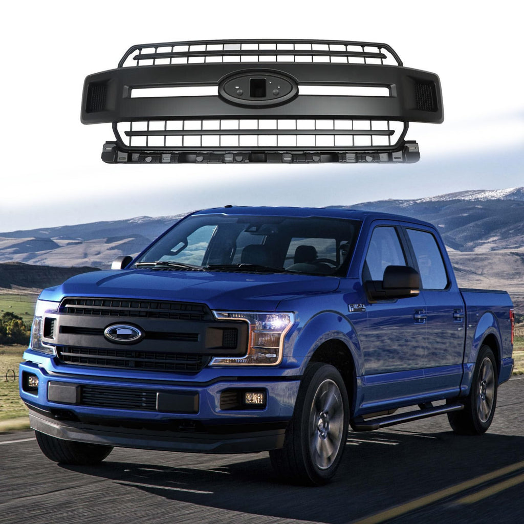 BUFEETERS  Front Bumper Upper Grille Fit For 2018 2019 2020 Ford F-150 XLT,Horizontal Bar Style,Matte Black