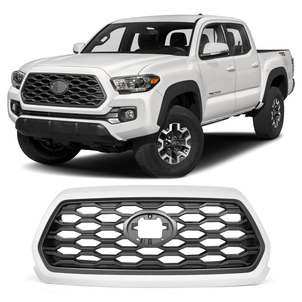 BUFEETERS   Front Bumper Grille Fit For 2016 2017 2018 2019 2020 2021 2022 2023 Toyota Tacoma TRD,Honeycomb 2021 TRD Look Style,040 Super White&Gray