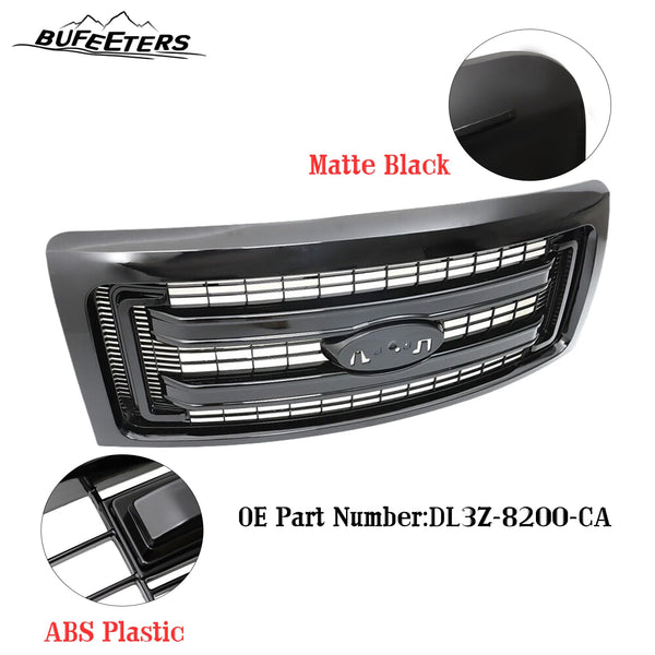 BUFEETERS  Front Bumper Grille Fit For 2009 2010 2011 2012 2013 2014 Ford F150 F-150,Matte Black