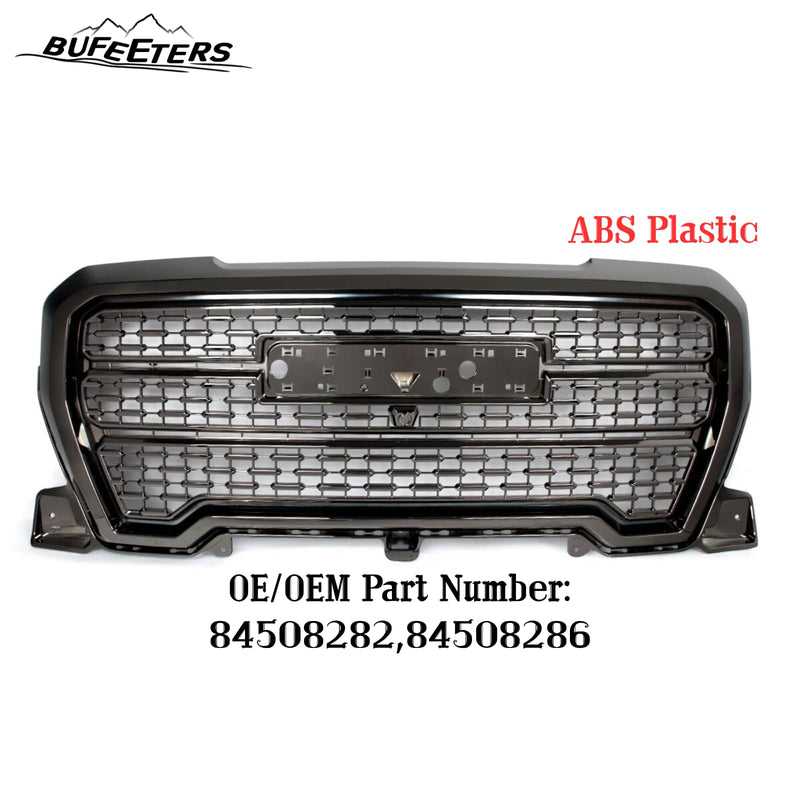 BUFEETERS Front Bumper Upper Grille Fit For 2019 2020 2021 GMC Sierra 1500,Denali Style,Smoked Chrome&Black