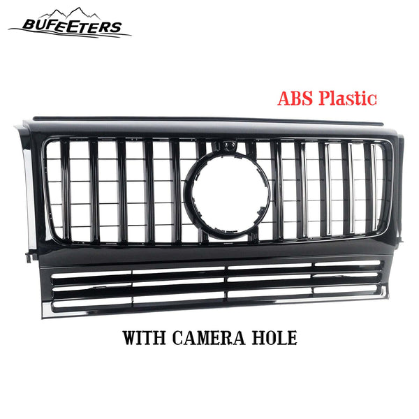 BUFEETERS  Front Bumper Upper Grille W/Camera Hole Fit For Mercedes Benz W463 G-CLASS 1990-2018,GT/Panamericana Style.All Black