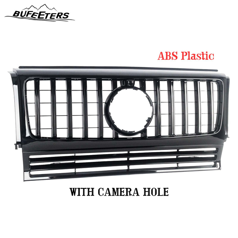 BUFEETERS  Front Bumper Upper Grille W/Camera Hole Fit For 1990-2018 Mercedes Benz W463 G-CLASS,GT/Panamericana Style.All Black