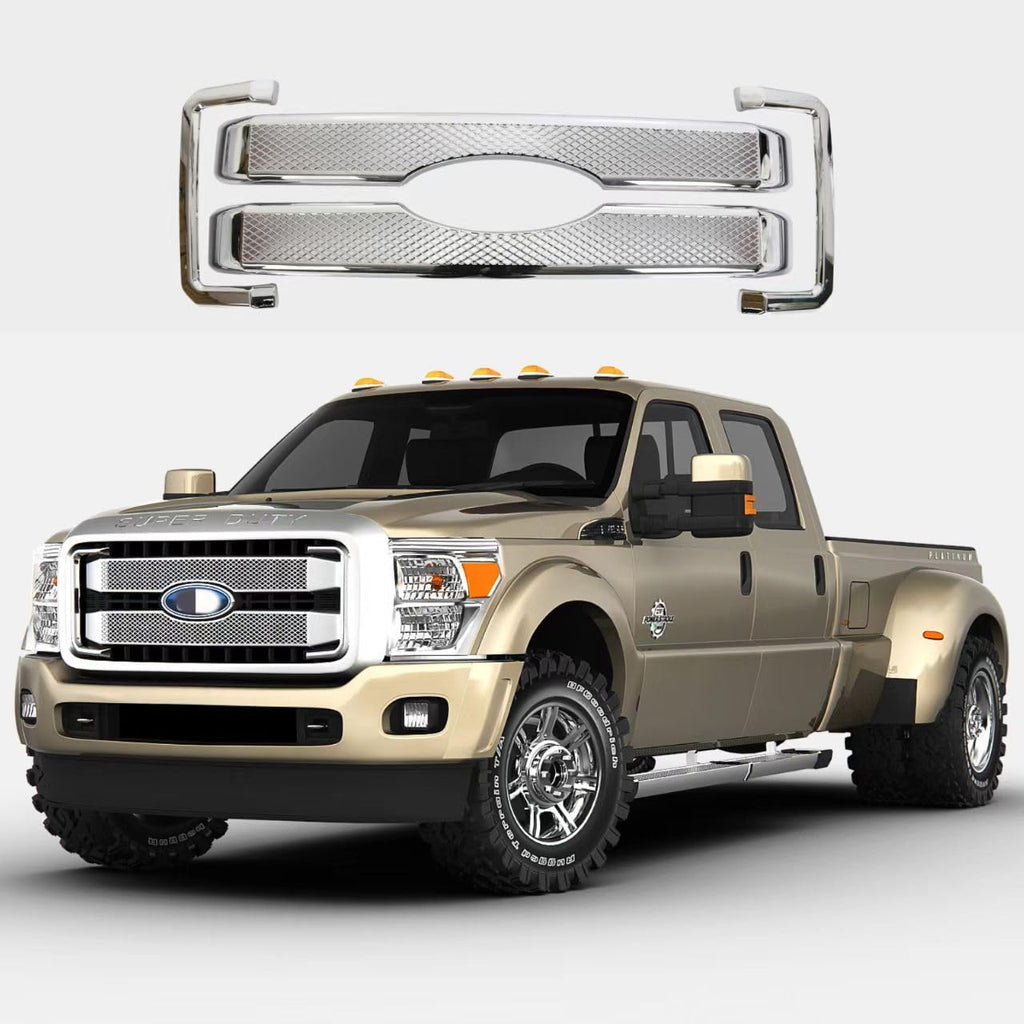BUFEETERS Front Chrome Grille Grill Cover Overlay Fit For 2011 2012 2013 2014 2015 2016 Ford F250 F350 F450 F550,Platinum Style
