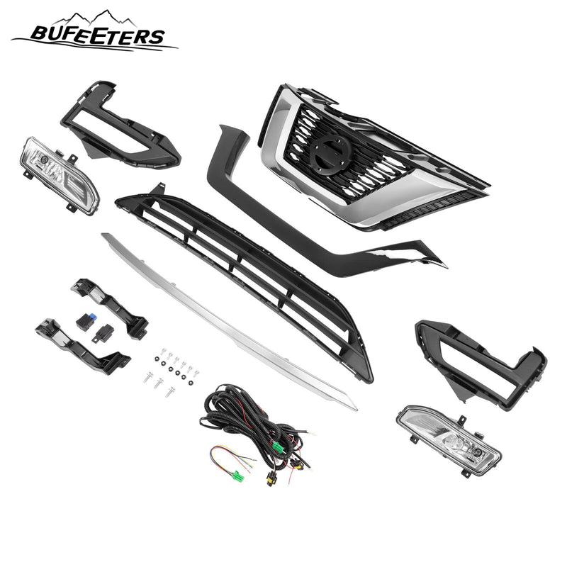 BUFEETERS Front Upper Lower Grille/Grill Trim/Fog Lamp Kit Fit For 2017 2018 2019 2020 Nissan Rogue,Factory Style,Chrome&Black&Silver