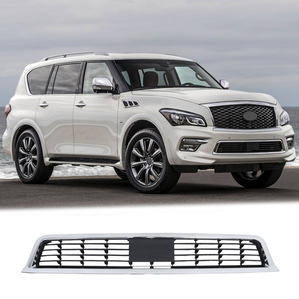 BUFEETERS  Front Bumper Lower Grille Fit For 2015 2016 2017 INFINITI QX80,Mesh Style,Chrome&Black