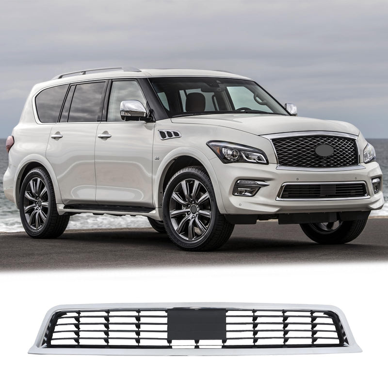 BUFEETERS  Front Bumper Lower Grille Fit For 2015 2016 2017 INFINITI QX80,Mesh Style,Chrome&Black