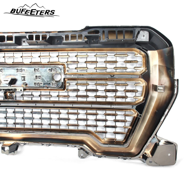 BUFEETERS Front Bumper Upper Grille Fit For 2019 2020 2021 GMC Sierra 1500,Denali Style,Smoked Chrome&Black