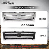 BUFEETERS Front Upper Chrome Grille w/ Black Insert Fit For 2007 2008 2009 2010 2011 2012 2013 Chevy Silverado 1500,Mesh Insert Style,Chrome&Black