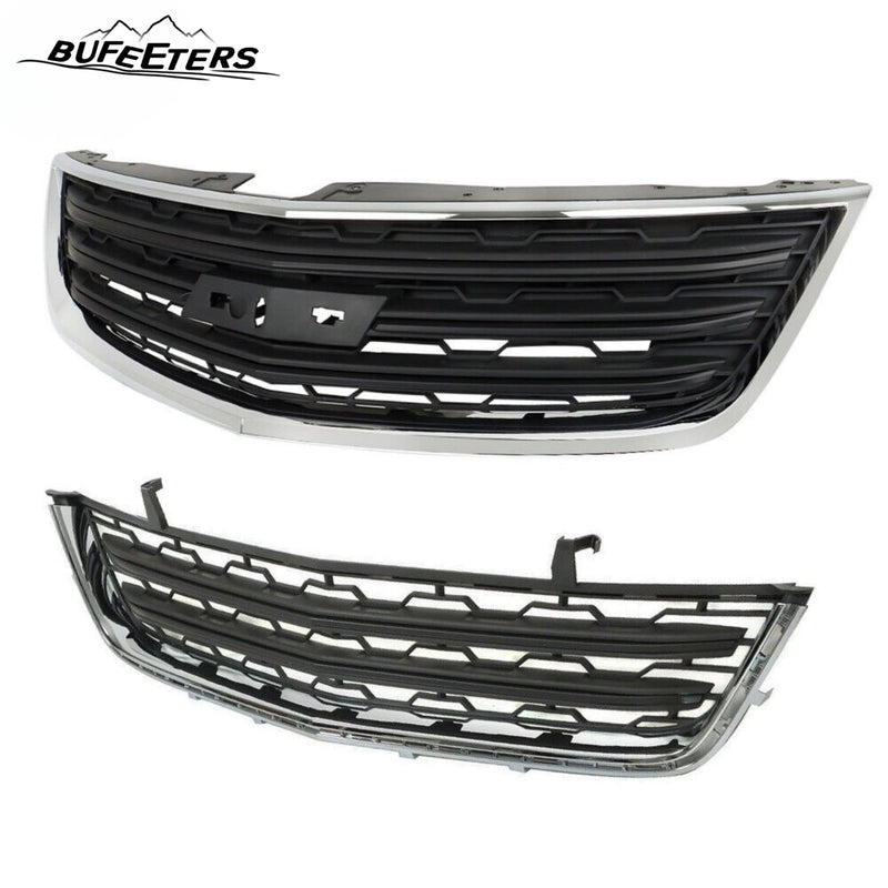 BUFEETERS  Front Upper + Lower Grille W/Chrome Molding Fit For 2013 2014 2015 2016 2017 Chevy Chevrolet Traverse,Factory Style,Chrome&Black