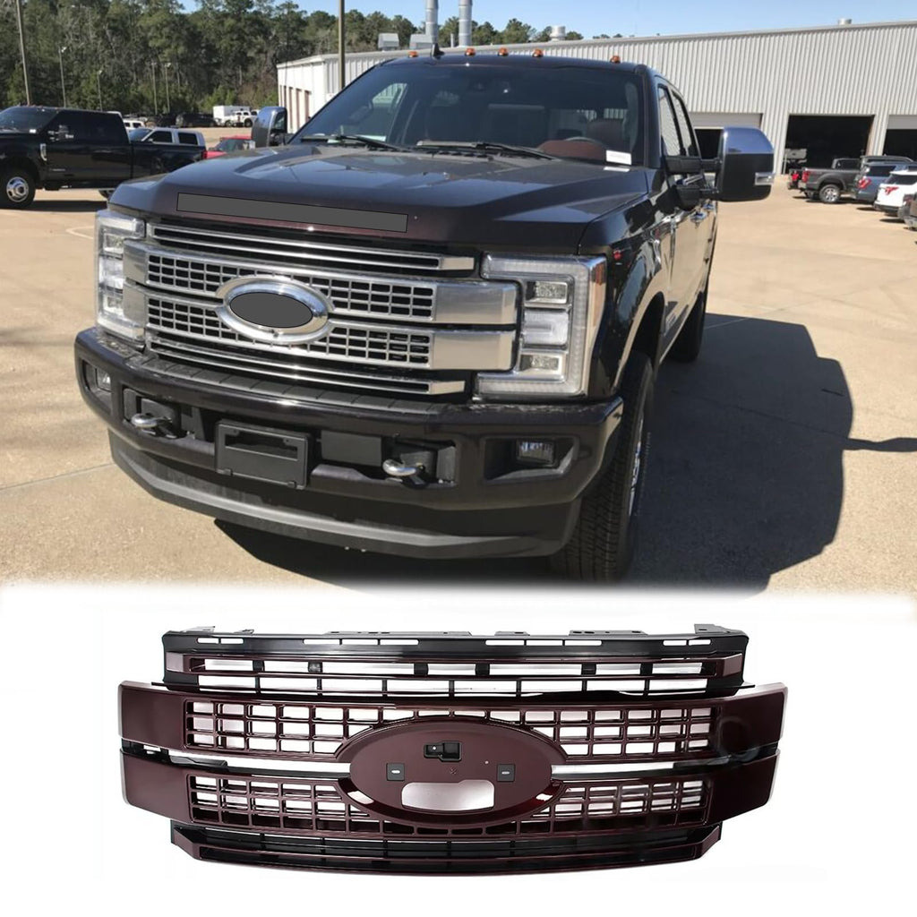 BUFEETERS Front Bumper Upper Grille Fit For 2017 2018 2019 F-250 F-350 F-450 F-550 Super Duty,Platinum Style,E2 Magma Red &Matte Black