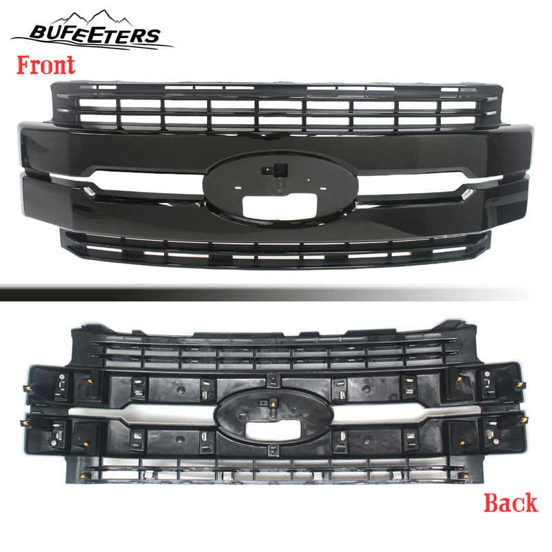 BUFEETERS Front Bumper Upper Grille Fit For 2017 2018 2019 F-250 F-350 F-450 F-550 Super Duty,Lariat Style,Gloss Black