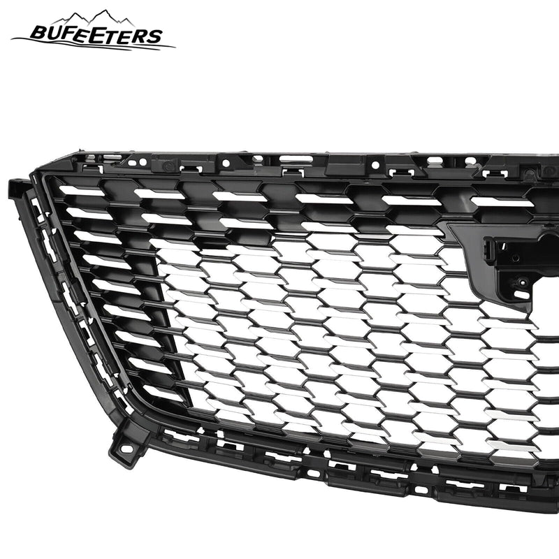 BUFEETERS Front Bumper Upper Grille W/o Camera Hole Fit For 2016 2017 2018 2019 2020 2021 2022 2023 Cadillac XT5,Sky Diamond Style,Silver&Black