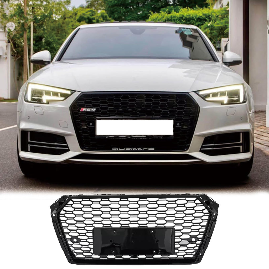 BUFEETERS  Front Bumper Grille Grill Fit For 2017 2018 2019 Audi A4 S4 S-line,RS4 Style,Gloss Black