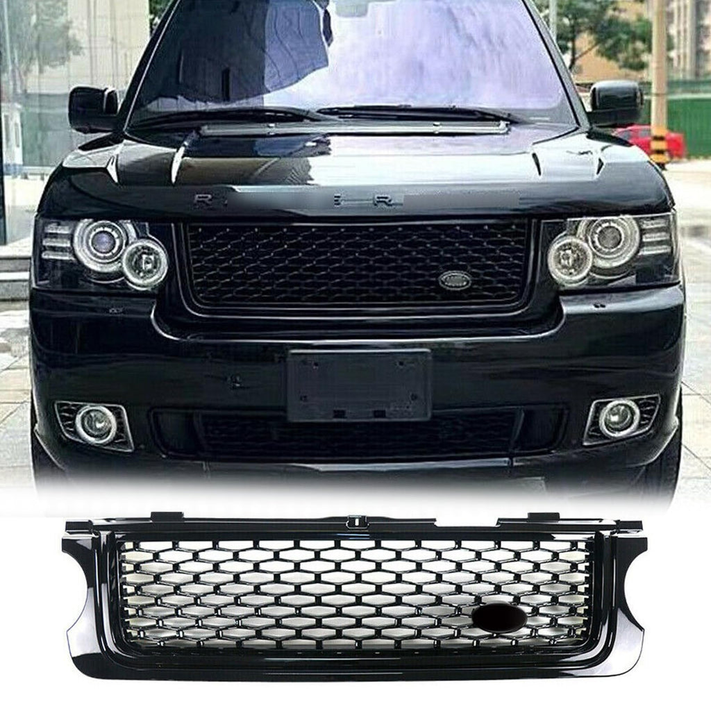 BUFEETERS  Front Bumper Upper Grille Fit For 2010 2011 2012 Land Rover Range Rover L322,Mesh Style,Gloss Black