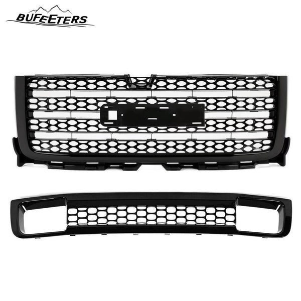 BUFEETERS  Front Upper Lower Grille Fit For GMC Sierra 2500HD/3500HD Denali 2011 2012 2013 2014 #20966057,Factory,Style,Black