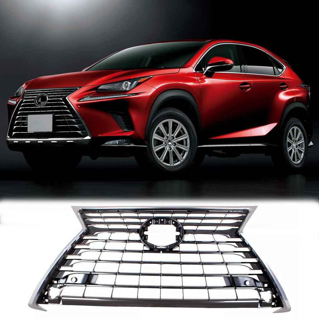 BUFEETERS  Front Bumper Grille Fit For 2018 2019 Lexus NX300 NX300h,Horizontal bar insert Style,Silver
