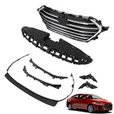 BUFEETERS    7PCS Front Bumper Grille+Radiator Cover+Bumper Lid+4 Brackets Fit For 2017 2018 Hyundai Elantra,Mesh Style,Chrome&Black