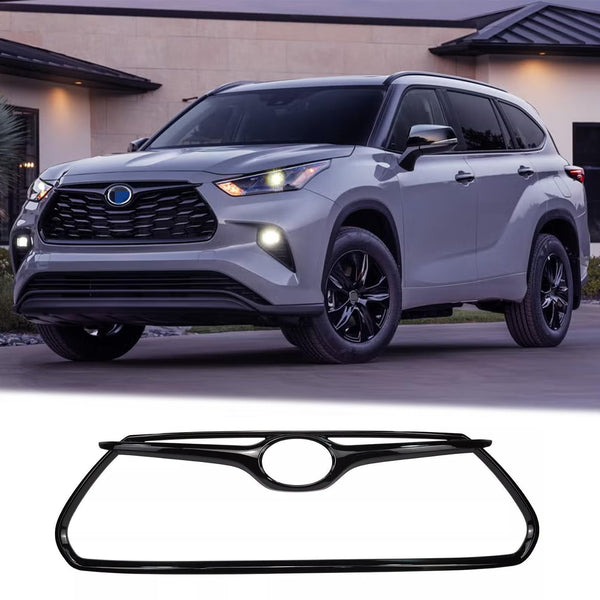 BUFEETERS Front Grille Molding Trim Cover Fit For 2020 2021 2022 2023 Toyota Highlander,Factory Style,Gloss Black