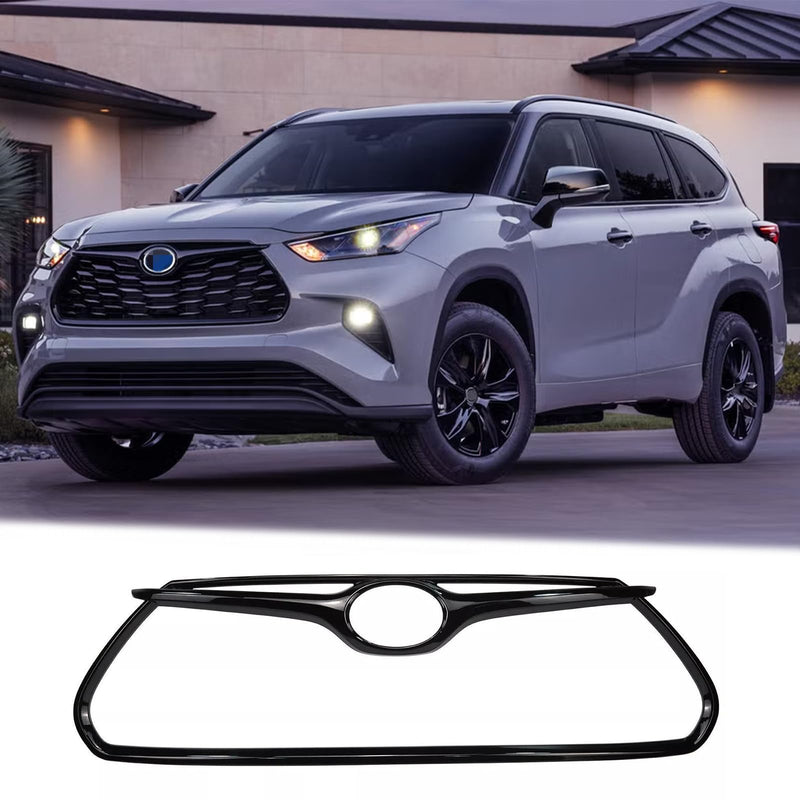 BUFEETERS Front Grille Molding Trim Cover Fit For 2020 2021 2022 2023 Toyota Highlander,Factory Style,Gloss Black