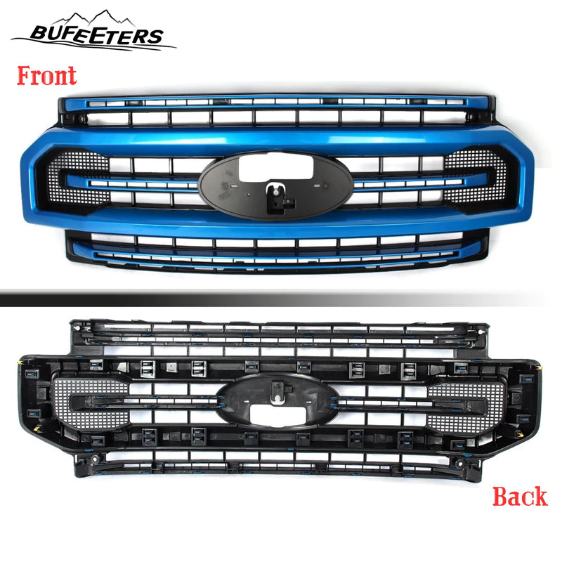 BUFEETERS Front Bumper Upper Grille Fit For 2020 2021 2022 F-250 F-350 F-450 F-550 Super Duty,Platinum Style,E7-Velocity Blue&Matte Black