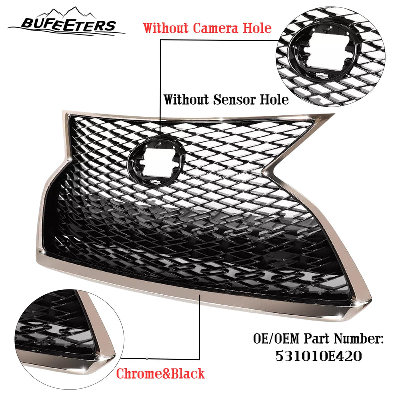 BUFEETERS  Front Upper Grille Without Camera Hole Fit For 2020 2021 2022 Lexus RX350 RX450h RX450hL F Sport,Factory Style,Chrome&Black
