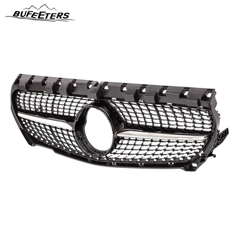 BUFEETERS Front Upper Grille W/o Camera Hole Fit For 2013 2014 2015 2016 Benz C117 W117 CLA-CLASS CLA180 200 250 45 AMG,Diamond Style,Chrome&Black