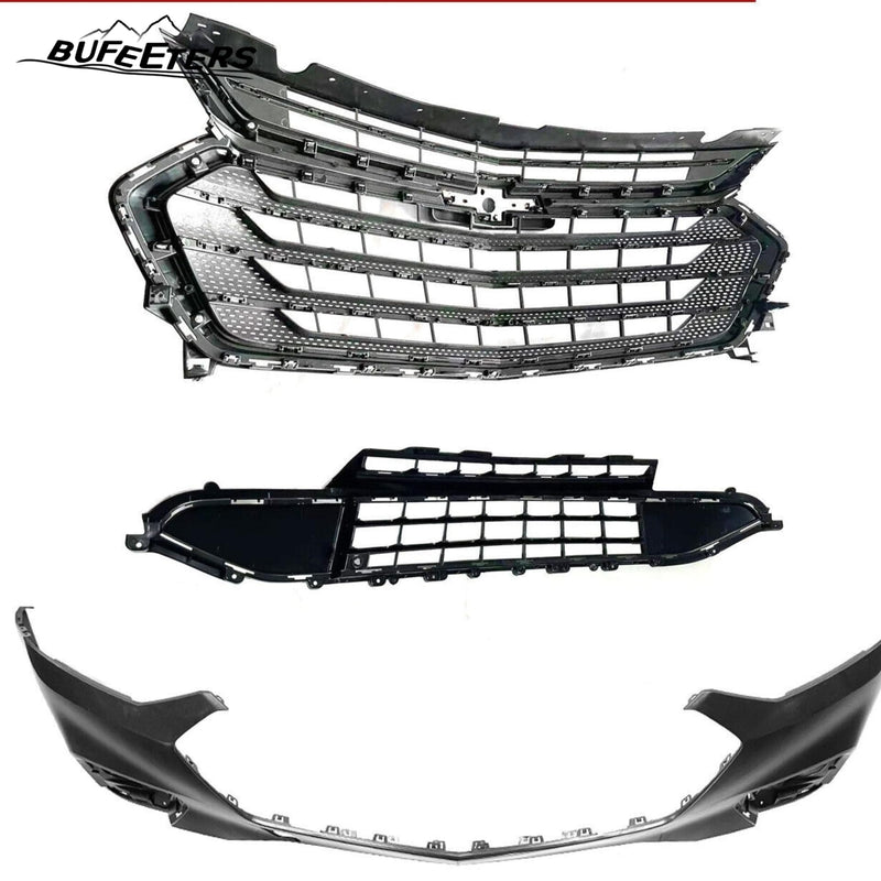 BUFEETERS 10PCS New Complete Front Bumper Grille Set Fit For 2018 2019 2020 2021 Chevy Chevrolet Traverse,Mesh Style,Chrome&Black