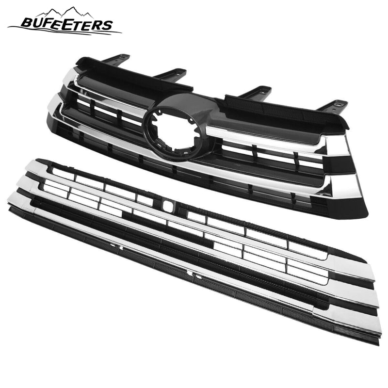 BUFEETERS Front Bumper Upper + Lower Grille w/Camera Hole Fit For 2017 2018 2019 Toyota Highlander,Factory Style,Chrome&Black