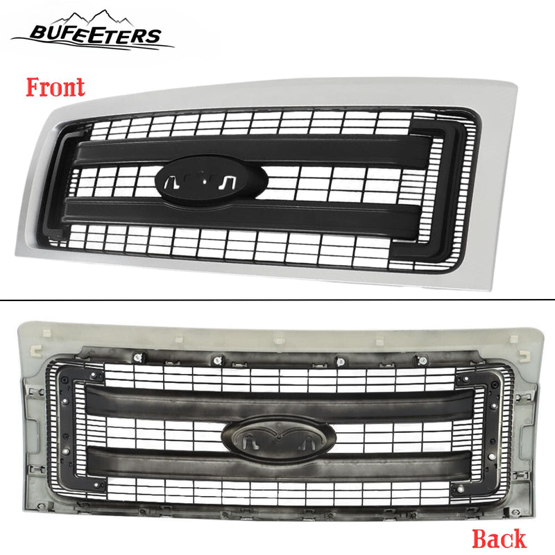 BUFEETERS  Front Bumper Grille Fit For 2009 2010 2011 2012 2013 2014 Ford F150 F-150,Horizontal Billet Style,Silver&Black