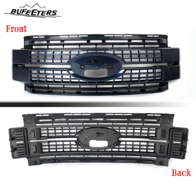 BUFEETERS Front Bumper Upper Grille Fit For 2017 2018 2019 F-250 F-350 F-450 F-550 Super Duty,Platinum Style,N1 Blue Jeans&Matte Black