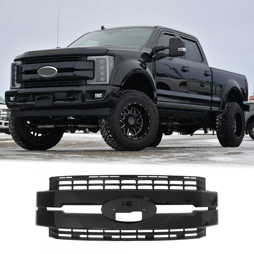 BUFEETERS Front Bumper Upper Grille Fit For 2017 2018 2019 F-250 F-350 F-450 F-550 Super Duty,Lariat Style,Gloss Black