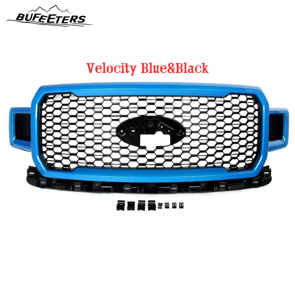 BUFEETERS  Front Radiator Grille Grill Assembly Fit For 2018 2019 2020 Ford F-150,Honeycomb Style,Velocity Blue&Black