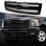 BUFEETERS Front Upper Grille Fit For 2007 2008 2009 2010 2011 2012 2013 Chevrolet Silverado 1500,Mesh insert Style,Gloss Black Shell w/ Black Insert