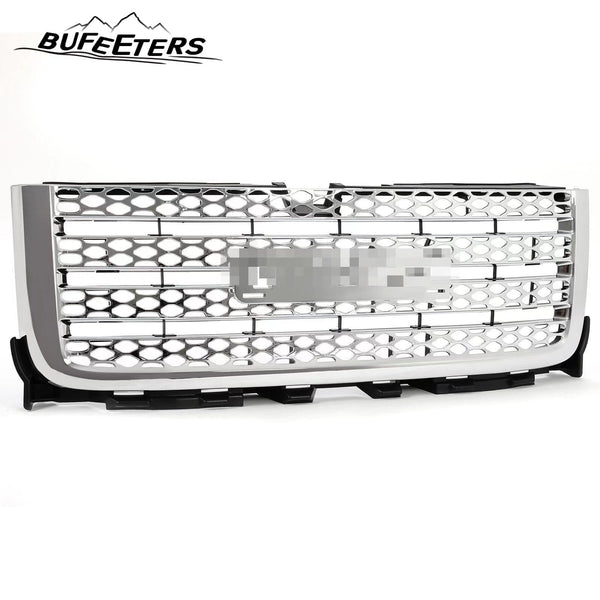 BUFEETERS Front Bumper Upper Chrome Grille Fit For 2011 2012 2013 2014 GMC Sierra 2500 HD Sierra 3500 HD,Honeycomb Style,Chrome&Silver