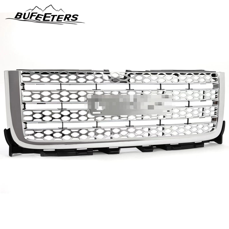 BUFEETERS Front Bumper Upper Chrome Grille Fit For 2011 2012 2013 2014 GMC Sierra 2500 HD Sierra 3500 HD,Honeycomb Style,Chrome&Silver