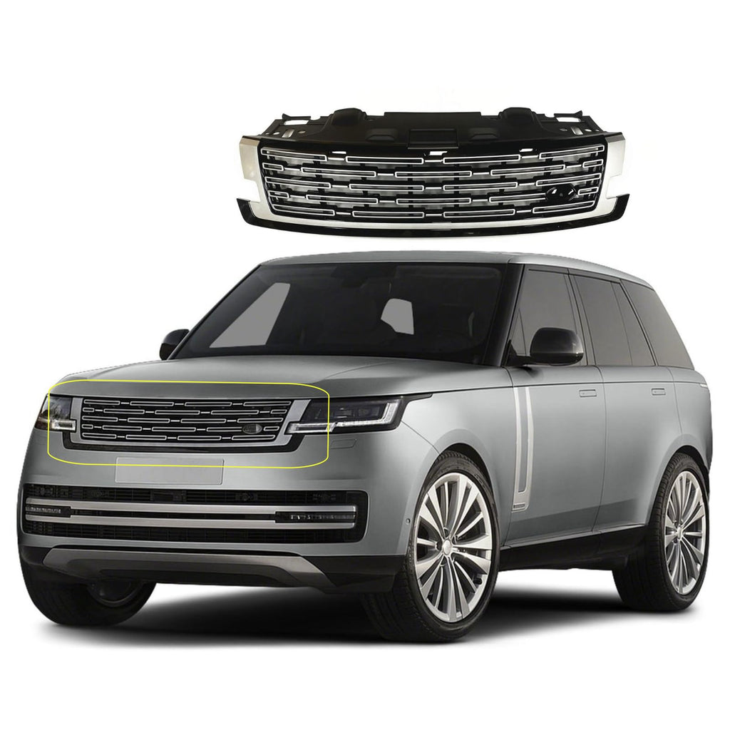 BUFEETERS Front Bumper Upper Grille Fit For 2023 2024 Land Rover Range Rover Vogue L405,Mesh Style,Black&Silver