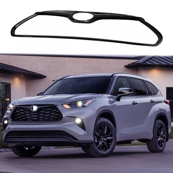 BUFEETERS Pure Black Garnish Frame Front Grille Cover Trim Fit For 2020 2021 2022 Toyota Highlander