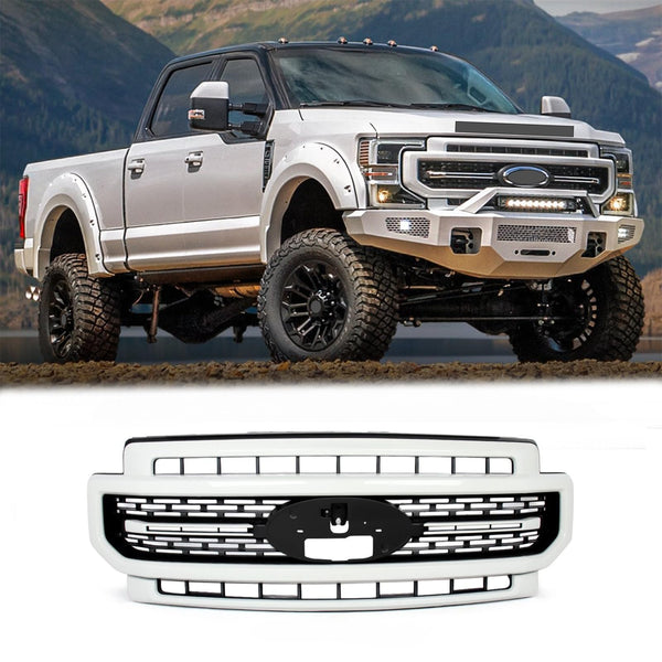 BUFEETERS Front Bumper Upper Grille Fit For 2020 2021 2022 F-250 F-350 F450 F550 Super Duty,Lariat Sport Style,Oxford White&Black