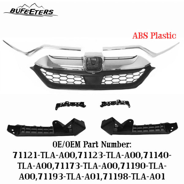 BUFEETERS 7Pcs Front Grille Trim Molding Bumper Headlight Bracket Fit For 2017 2018 2019 Honda CRV CR-V,Factory Style,Chrome&Black