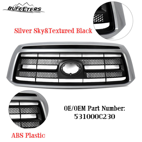 BUFEETERS   Front Bumper Grille Fit For 2010 2011 2012 2013 Toyota Tundra,Factory Style,Silver Sky Shell W/ Textured Black Insert