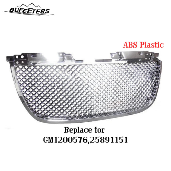 BUFEETERS Front Upper Grille Luxury Mesh Fit For 2007 2008 2009 2010 2011 2012 2013 2014 GMC Yukon/Yukon XL,Mesh Style,Chrome